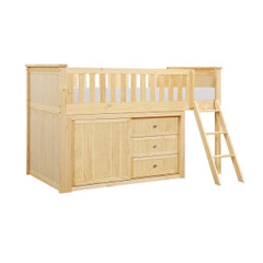 Bartly Natural Pine Low Loft Bunk with Bookcase&Dresser - Ornate Home