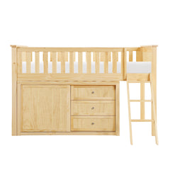 Bartly Natural Pine Low Loft Bunk with Dresser - Ornate Home