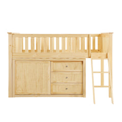 Bartly Natural Pine Low Loft Bunk with Dresser - Ornate Home