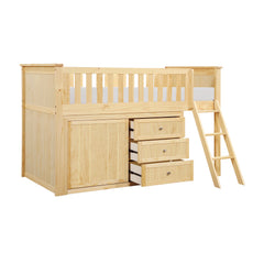 Bartly Natural Pine Low Loft Bunk with Dresser - Ornate Home