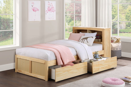 Bartly Natural Pine Twin Bookcase Bed With Storage Boxes - Ornate Home