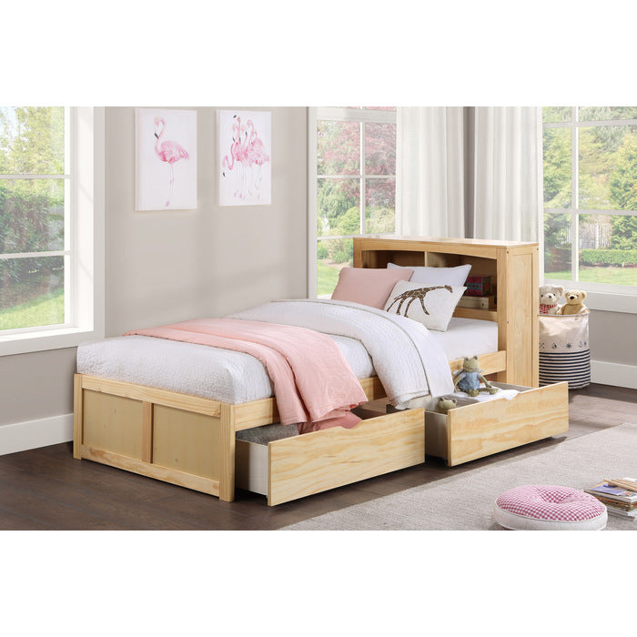 Bartly Natural Pine Twin Bookcase Bed With Storage Boxes - Ornate Home