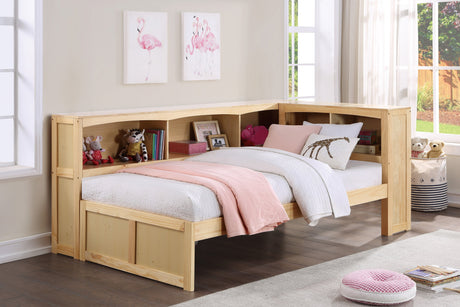 Bartly Natural Pine Twin Bookcase Corner Bed - Ornate Home