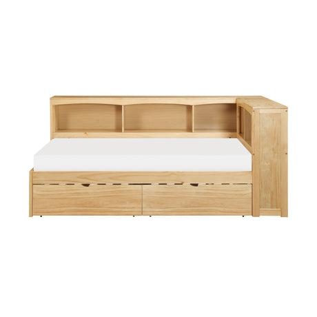 Bartly Natural Pine Twin Bookcase Corner Bed With Storage Boxes - Ornate Home