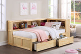 Bartly Natural Pine Twin Bookcase Corner Bed With Storage Boxes - Ornate Home