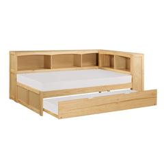 Bartly Natural Pine Twin Bookcase Corner Bed with Trundle - Ornate Home
