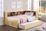 Bartly Natural Pine Twin Bookcase Corner Bed with Trundle - Ornate Home
