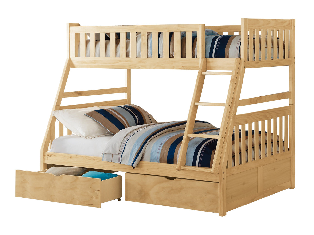Bartly Natural Pine Twin/Full Bunk Bed With Storage Boxes - Ornate Home
