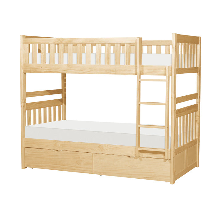 Bartly Natural Pine Twin/Twin Bunk Bed With Storage Boxes - Ornate Home