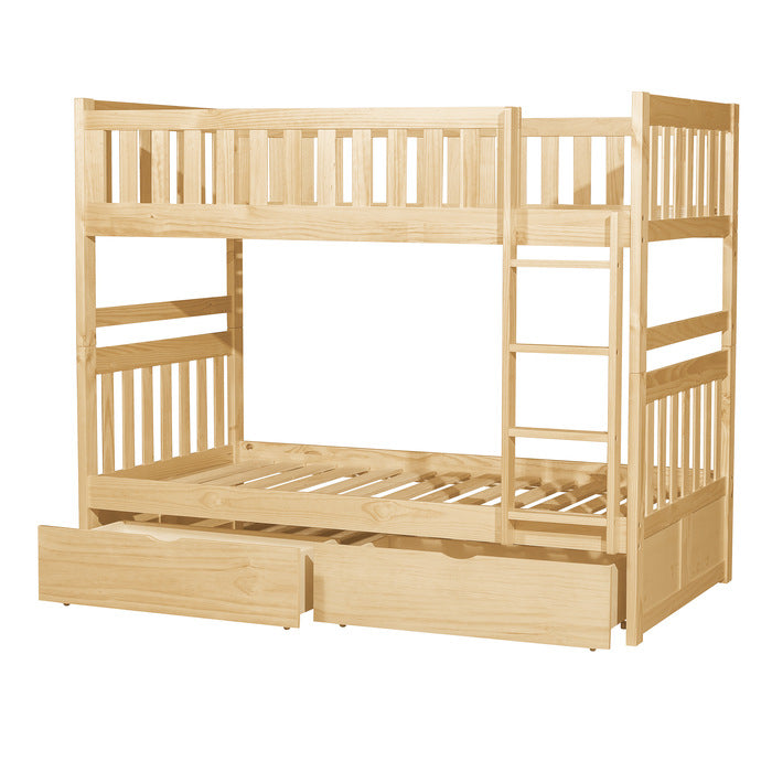 Bartly Natural Pine Twin/Twin Bunk Bed With Storage Boxes - Ornate Home