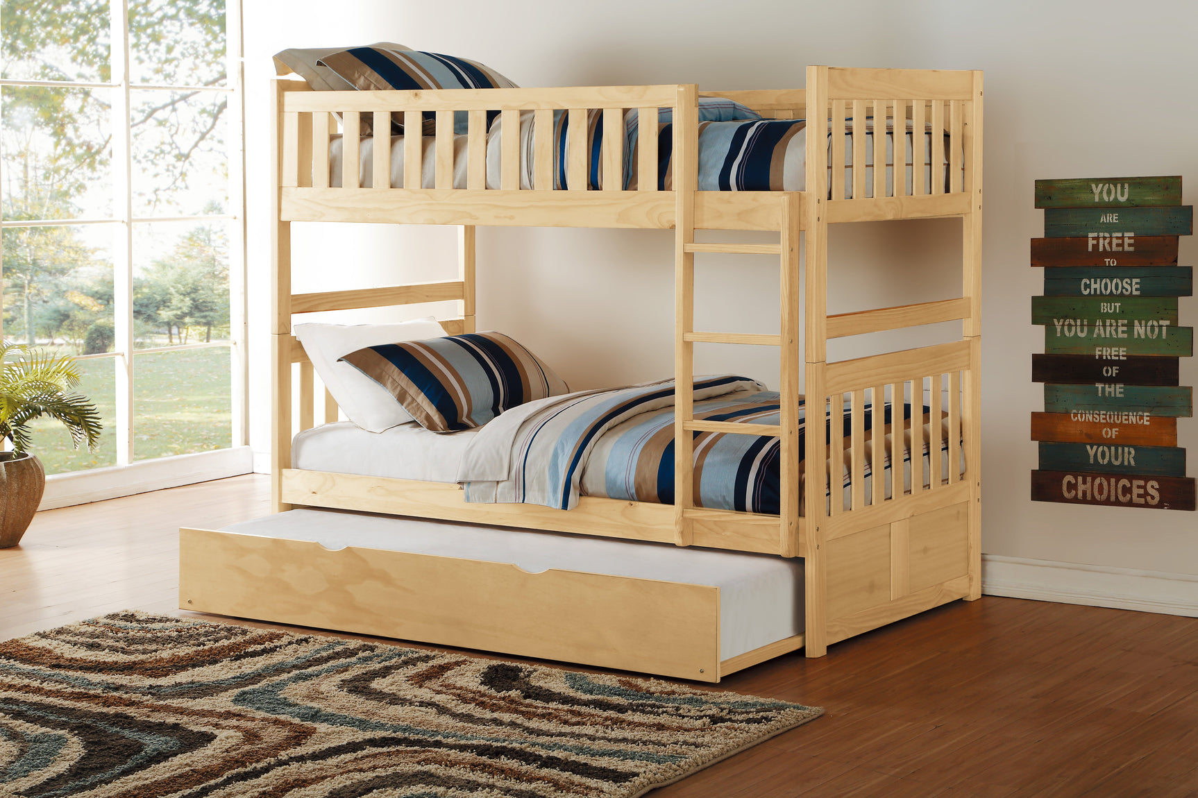 Bartly Natural Pine Twin/Twin Bunk Bed with Twin Trundle - Ornate Home