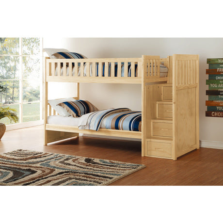 Bartly Natural Pine Twin/Twin Step Bunk Bed - Ornate Home