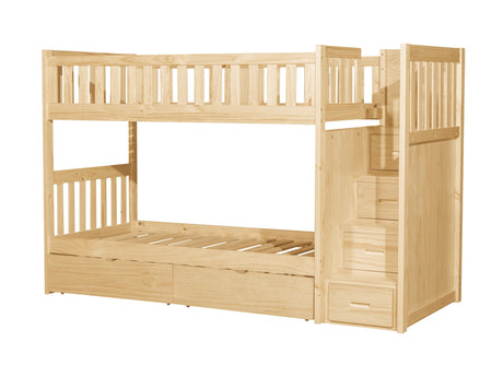 Bartly Natural Pine Twin/Twin Step Bunk Bed With Storage Boxes - Ornate Home