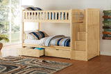Bartly Natural Pine Twin/Twin Step Bunk Bed With Storage Boxes - Ornate Home