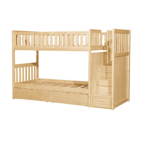 Bartly Natural Pine Twin/Twin Step Bunk Bed With Storage Boxes - Ornate Home