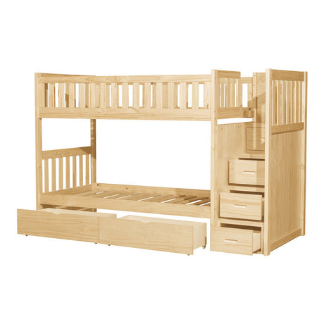 Bartly Natural Pine Twin/Twin Step Bunk Bed With Storage Boxes - Ornate Home