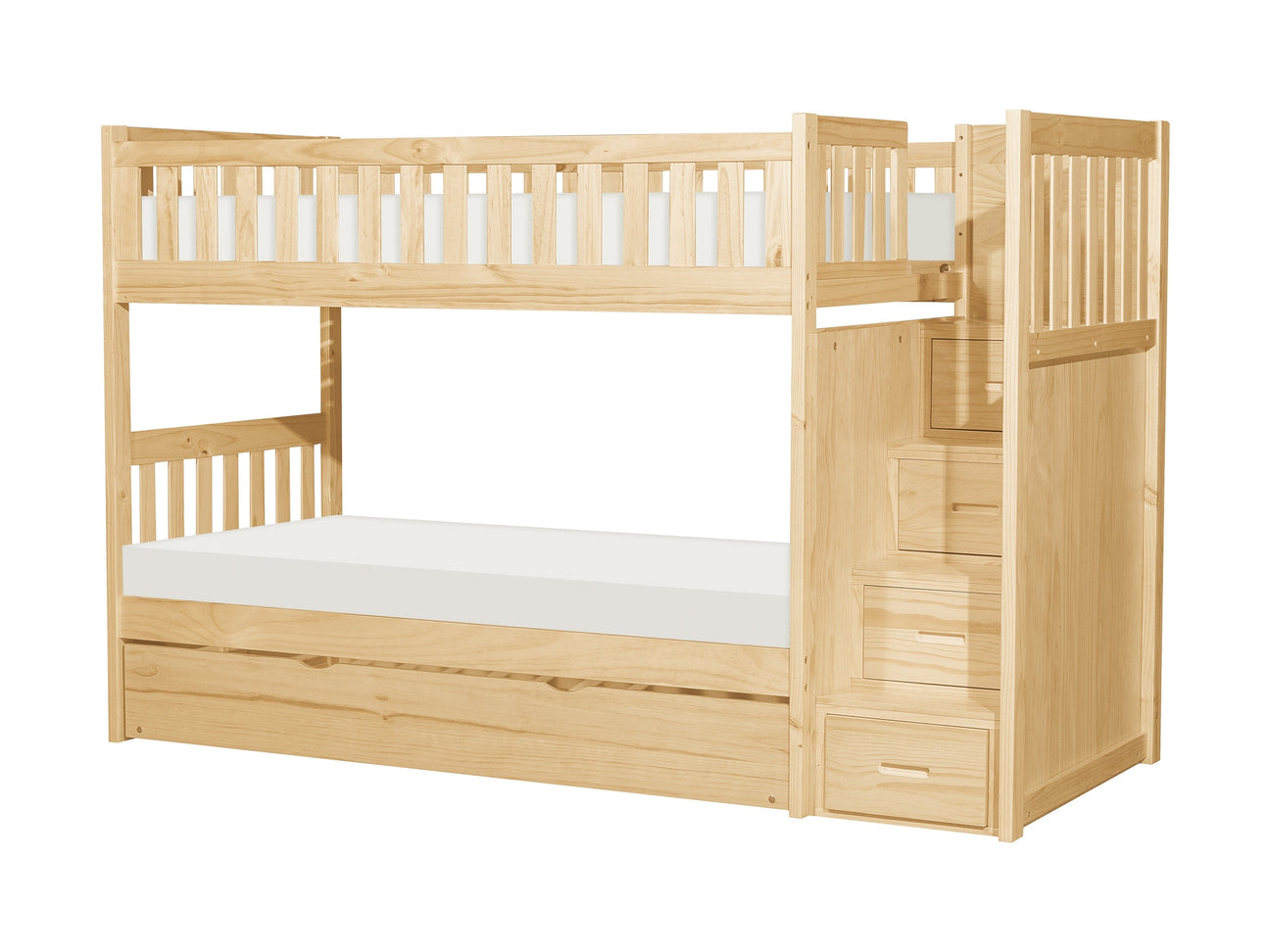 Bartly Natural Pine Twin/Twin Step Bunk Bed with Twin Trundle - Ornate Home