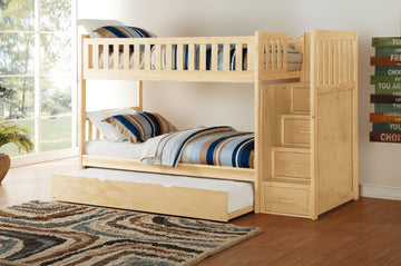 Bartly Natural Pine Twin/Twin Step Bunk Bed with Twin Trundle - Ornate Home