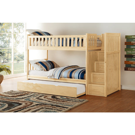Bartly Natural Pine Twin/Twin Step Bunk Bed with Twin Trundle - Ornate Home