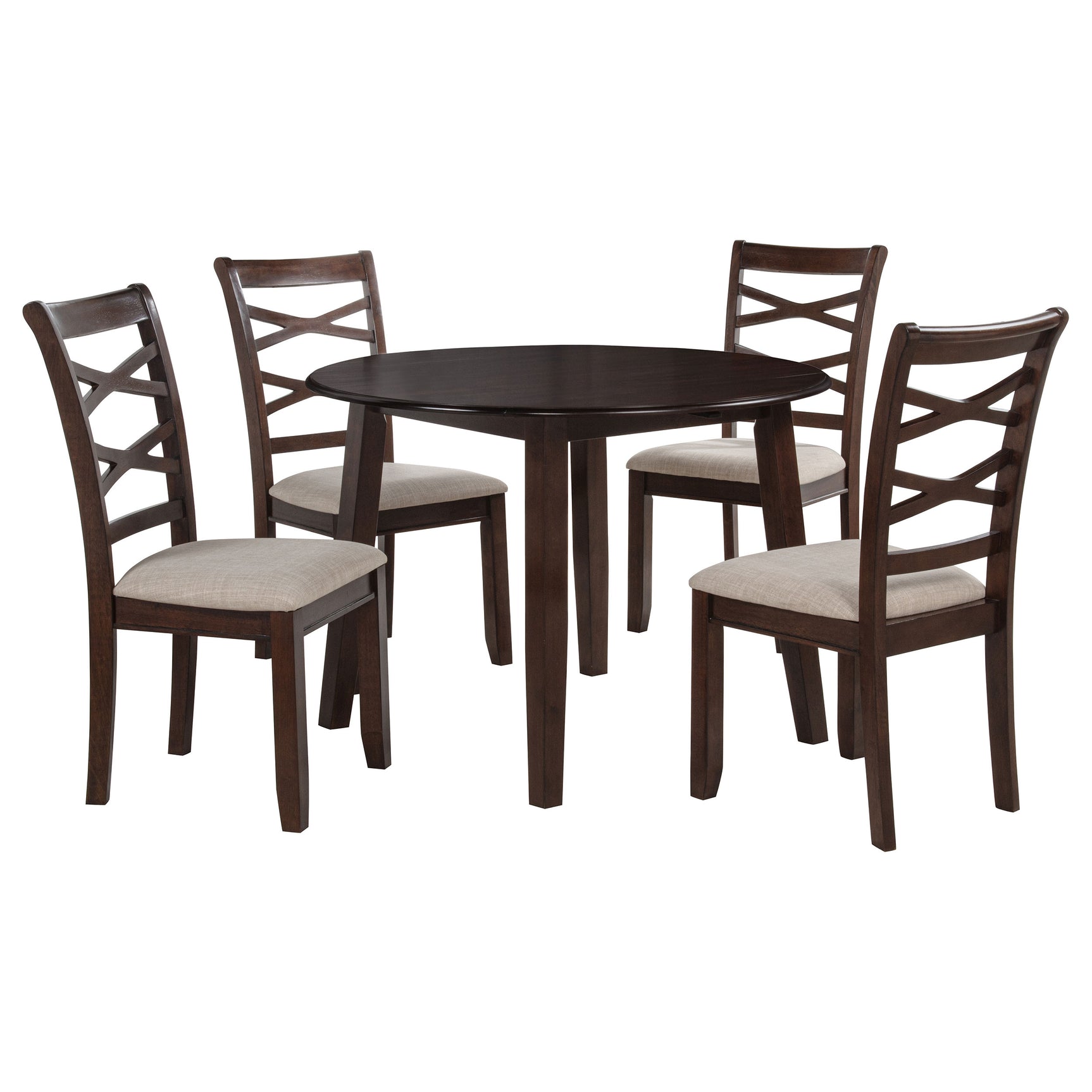 Barton Dark Brown 5-piece Round Wood Dining Table Set - Ornate Home