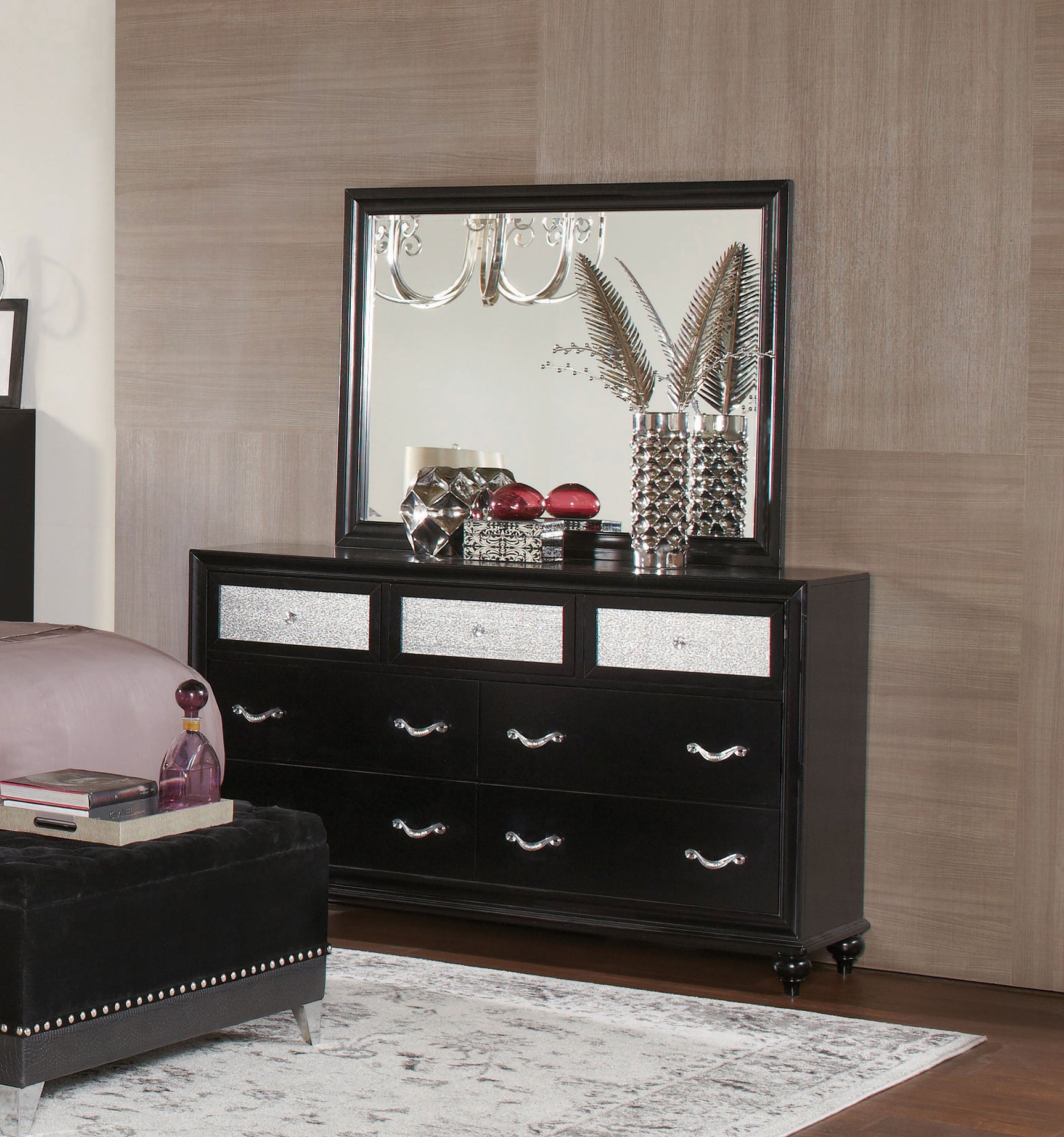 Barzini Black Dresser and Mirror - Ornate Home