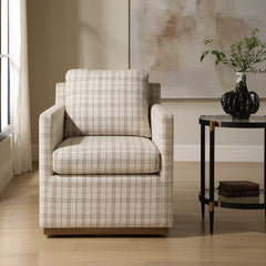 Basie White Casual Linen Swivel Chair - Ornate Home