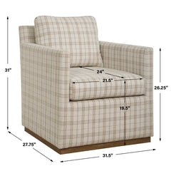 Basie White Casual Linen Swivel Chair - Ornate Home