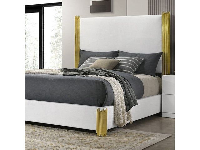 Basildon White/Gold Eastern King Bed - Ornate Home