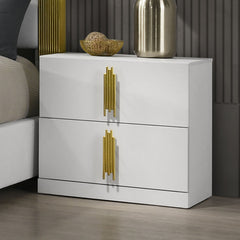 Basildon White/Gold Queen 5 Piece Bedroom Set w/2 Nightstands - Ornate Home