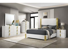 Basildon White/Gold Queen 5 Piece Bedroom Set w/Chest - Ornate Home