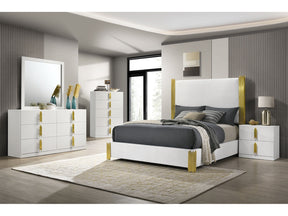 Basildon White/Gold Queen 5 Piece Bedroom Set w/Chest - Ornate Home