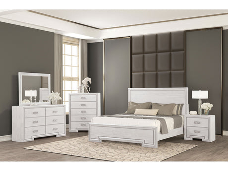 Basilone White Queen 5 Piece Bedroom Set w/Chest - Ornate Home