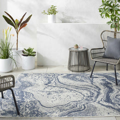 Basma Blue Marble Outdoor Area Rug - Clearance - Ornate Home