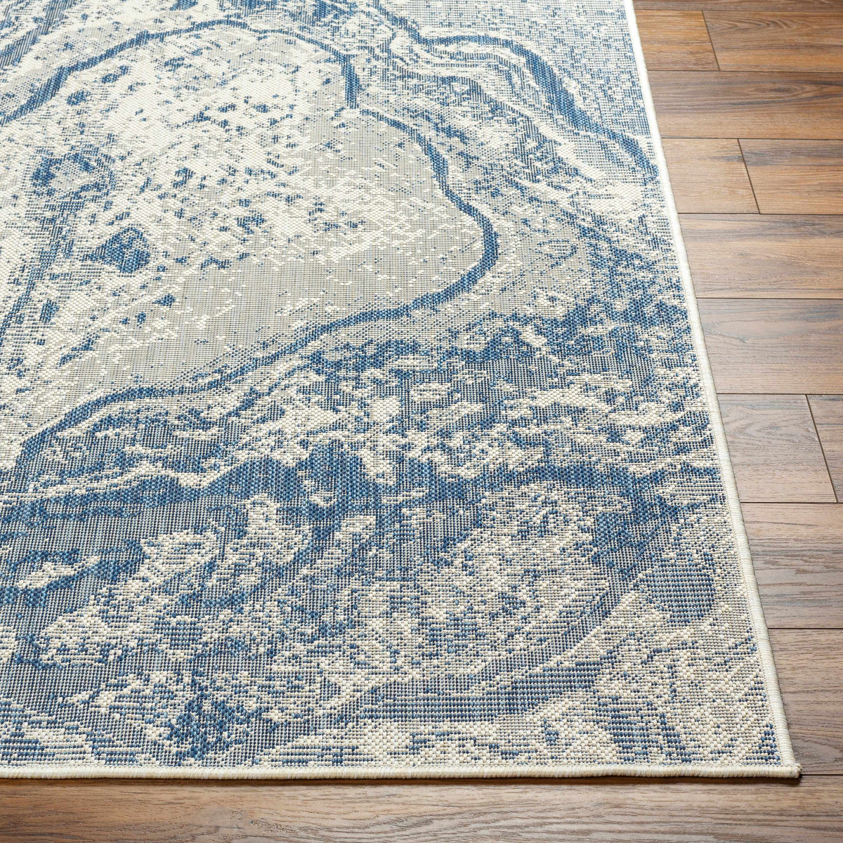 Basma Blue Marble Outdoor Area Rug - Clearance - Ornate Home
