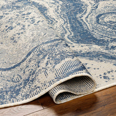 Basma Blue Marble Outdoor Area Rug - Clearance - Ornate Home