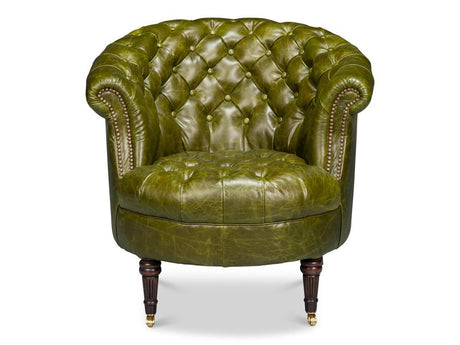Bastian Green Leather Armchair - Ornate Home