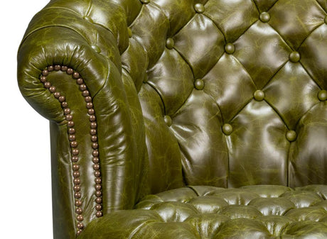 Bastian Green Leather Armchair - Ornate Home