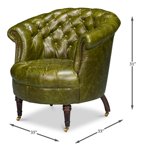 Bastian Green Leather Armchair - Ornate Home