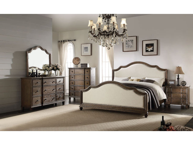 Baudouin Beige Linen & Weathered Oak Queen Bed Frame - Ornate Home
