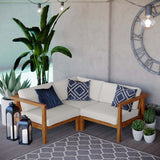 Bayport Natural/White 3-Piece Outdoor Patio Teak Wood Sectional Sofa Set - Ornate Home
