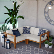 Bayport Natural/White 3-Piece Outdoor Patio Teak Wood Sectional Sofa Set - Ornate Home