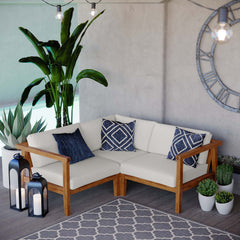 Bayport Natural/White 3-Piece Outdoor Patio Teak Wood Sectional Sofa Set - Ornate Home