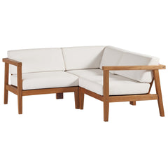 Bayport Natural/White 3-Piece Outdoor Patio Teak Wood Sectional Sofa Set - Ornate Home