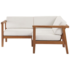 Bayport Natural/White 3-Piece Outdoor Patio Teak Wood Sectional Sofa Set - Ornate Home