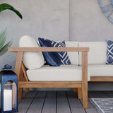 Bayport Natural/White 3-Piece Outdoor Patio Teak Wood Sectional Sofa Set - Ornate Home