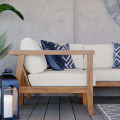 Bayport Natural/White 3-Piece Outdoor Patio Teak Wood Sectional Sofa Set - Ornate Home