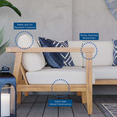 Bayport Natural/White 3-Piece Outdoor Patio Teak Wood Sectional Sofa Set - Ornate Home