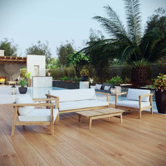 Bayport Natural/White 4 Piece Outdoor Patio Teak Set - 56x138.5" - Ornate Home