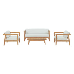 Bayport Natural/White 4 Piece Outdoor Patio Teak Set - 56x138.5" - Ornate Home