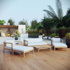 Bayport Natural/White 6 Piece Outdoor Patio Teak Set - 69.5x138.5" - Ornate Home